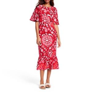 RHODE x Target Women's Large Zinnia Floral Print Bell Sleeve Midi Dress NWT